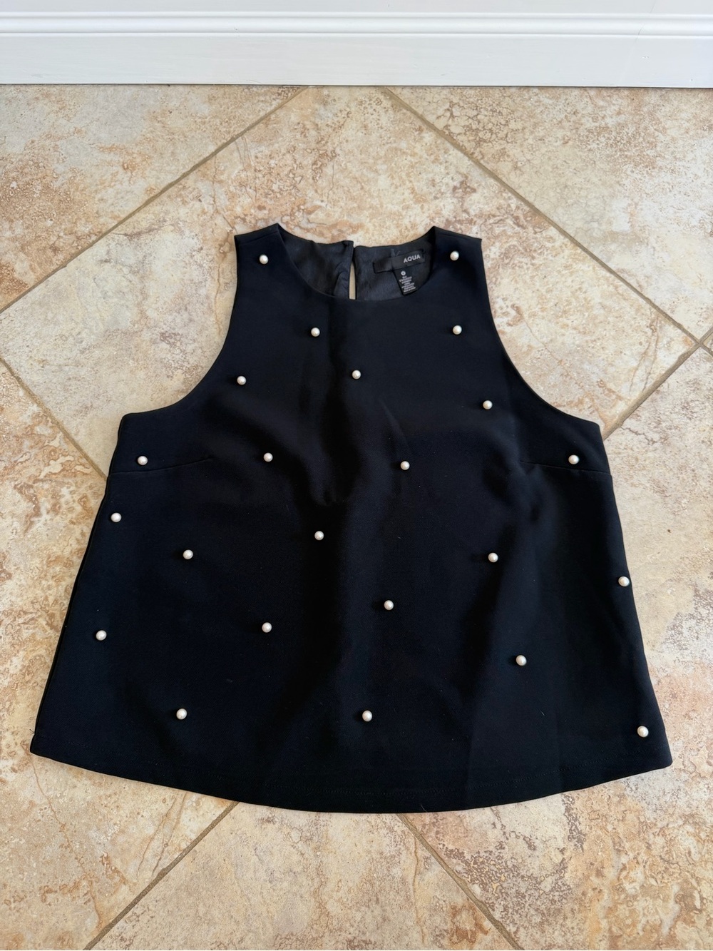AQUA Black Pearl Embellished Sleeveless Top Small